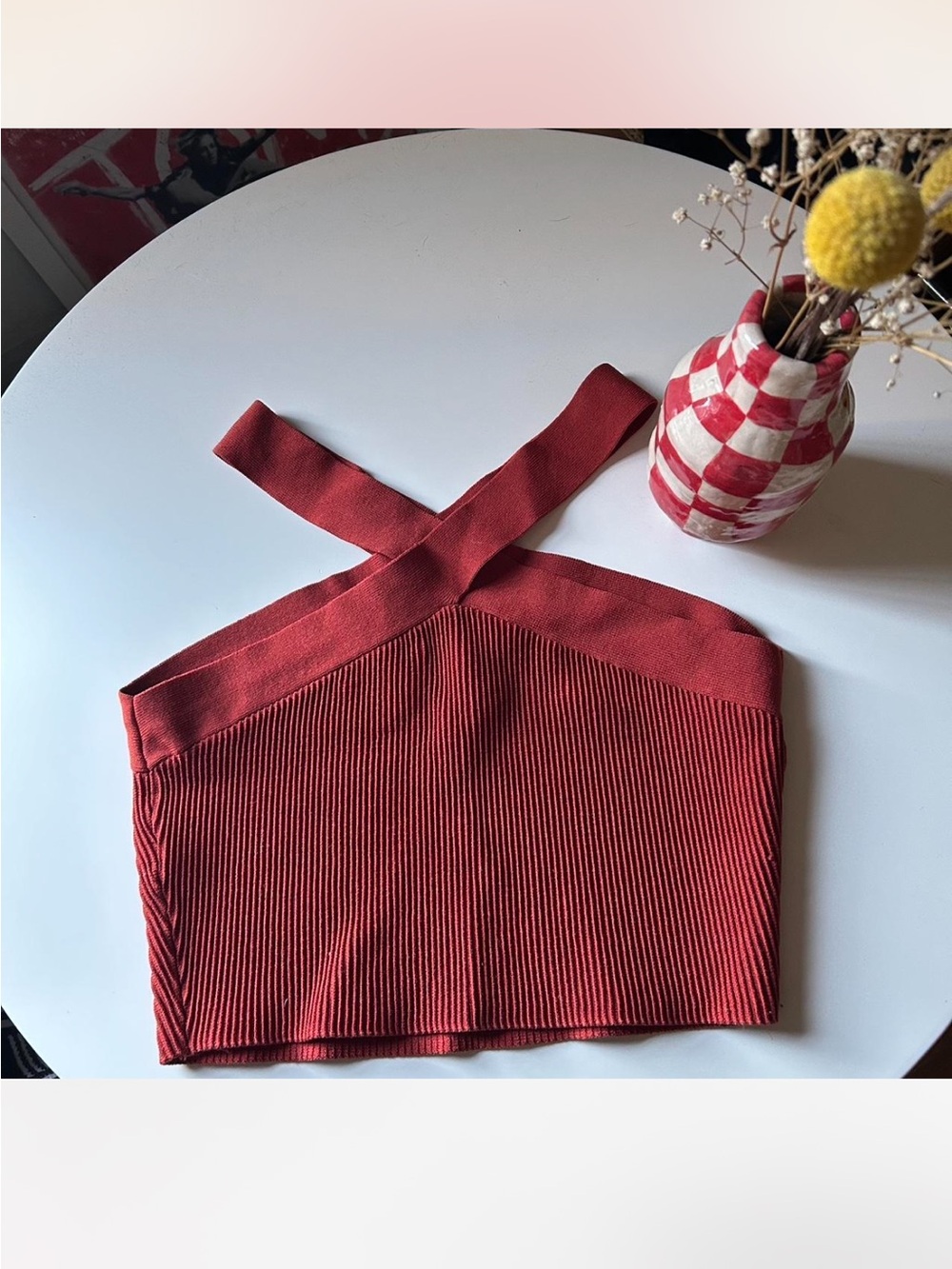 Babaton Cross-Front Ribbed Crop Top - Deep Red - Picture 3 of 7